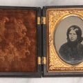 Lot 130 - Antique 1/9th Plate Ambrotype Photograph Of Young Woman In Dark Clothing With Bonnet In Thermoplastic Full Case By S. Peck & Co.