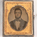 Lot 131 - Antique 1/9th Plate Ambrotype Photograph Of Young Bearded Man With Bowtie In Case With Cutting's Patent Brass Mat, Photographed By Porter & Co.