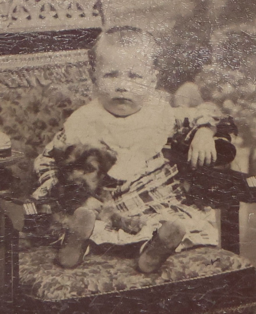 Lot 134 - Antique Uncased Tintype Photograph Of Seated Child Holding Small Dog