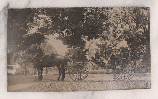 Lot 137 - Antique Uncased Outdoor Tintype Photograph Of Horse-Drawn Carriage With Driver And Passengers