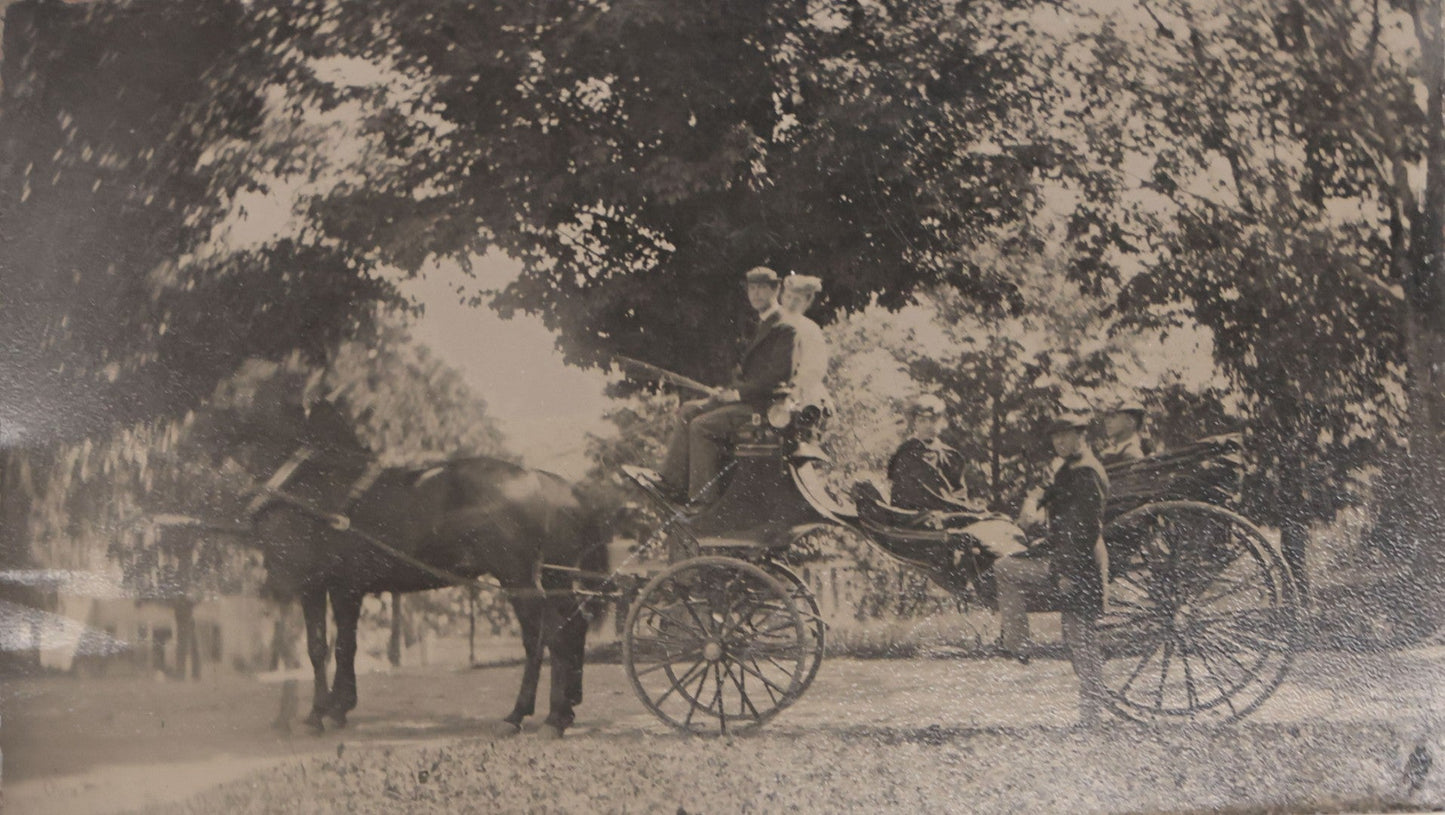 Lot 137 - Antique Uncased Outdoor Tintype Photograph Of Horse-Drawn Carriage With Driver And Passengers