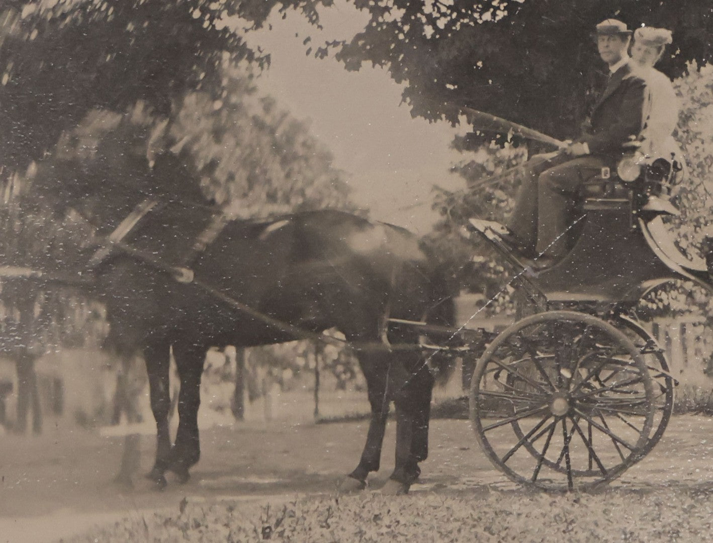 Lot 137 - Antique Uncased Outdoor Tintype Photograph Of Horse-Drawn Carriage With Driver And Passengers