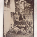 Lot 138 - Antique Uncased Tintype Photograph Of Group Of Men Posed Outdoors With Banner And Cabin