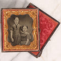 Lot 144 - Antique 1/6th Plate Tintype Photograph Of Two Sisters In A Full Split Leatherette Case