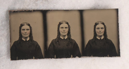 Lot 146 - Antique Uncut Trio Of Gem Tintype Portraits Depicting The Same Woman