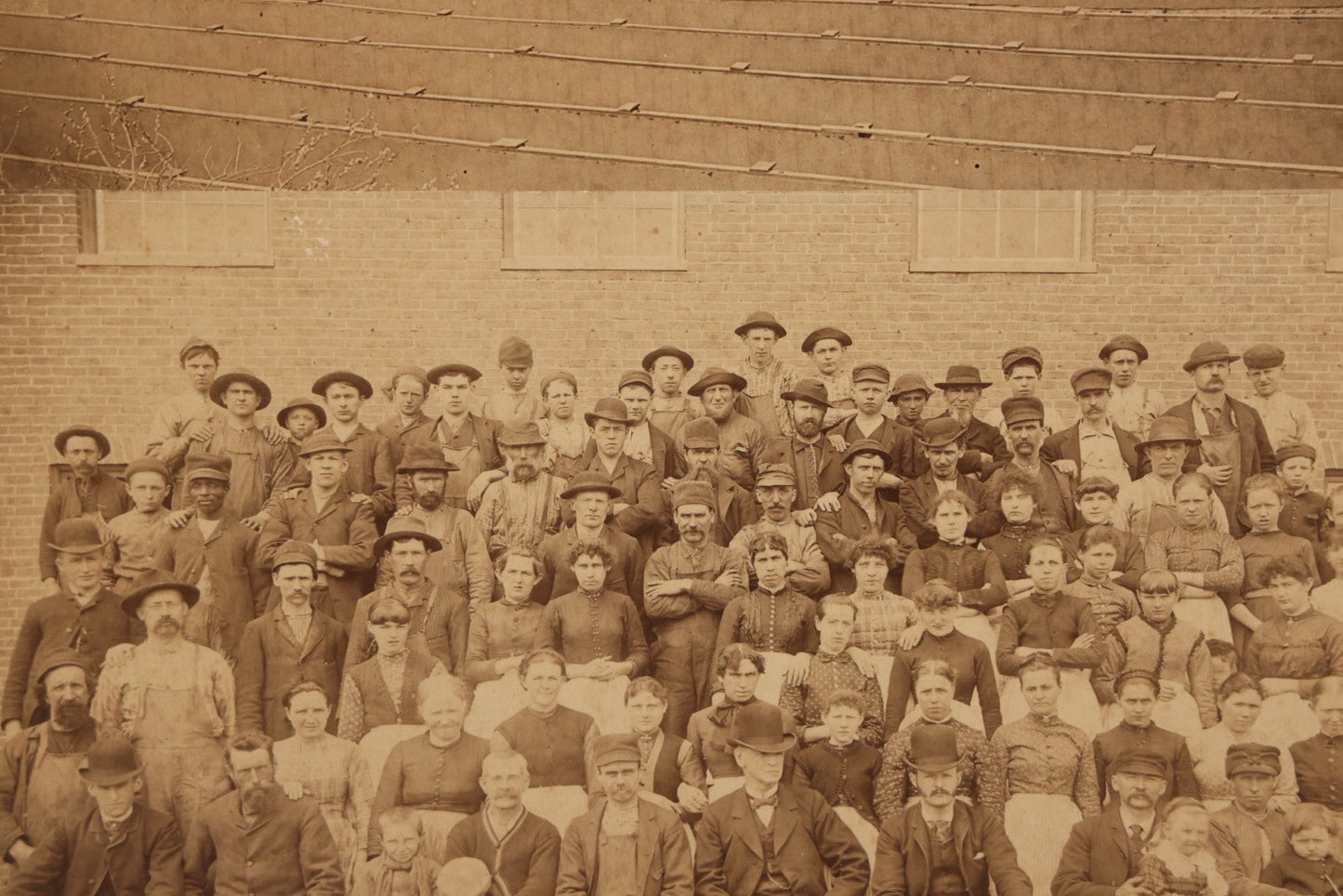 Lot 151 - Antique Board-Mounted Double Occupational Photograph Circa 1880 Depicting Unidentified Factory Or Mill Exterior And Group Portrait Of Workers Including Men, Women, And Boys