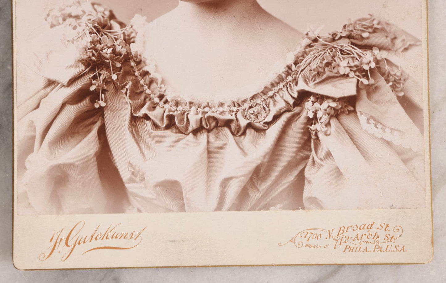 Lot 152 - Antique Large-Format Cabinet Card Portrait Of Woman With Elaborate Feathered Hairstyle Identified As “Auntie Bud Freeman,” Photographed By Frederick Gutekunst, Philadelphia, Circa 1900