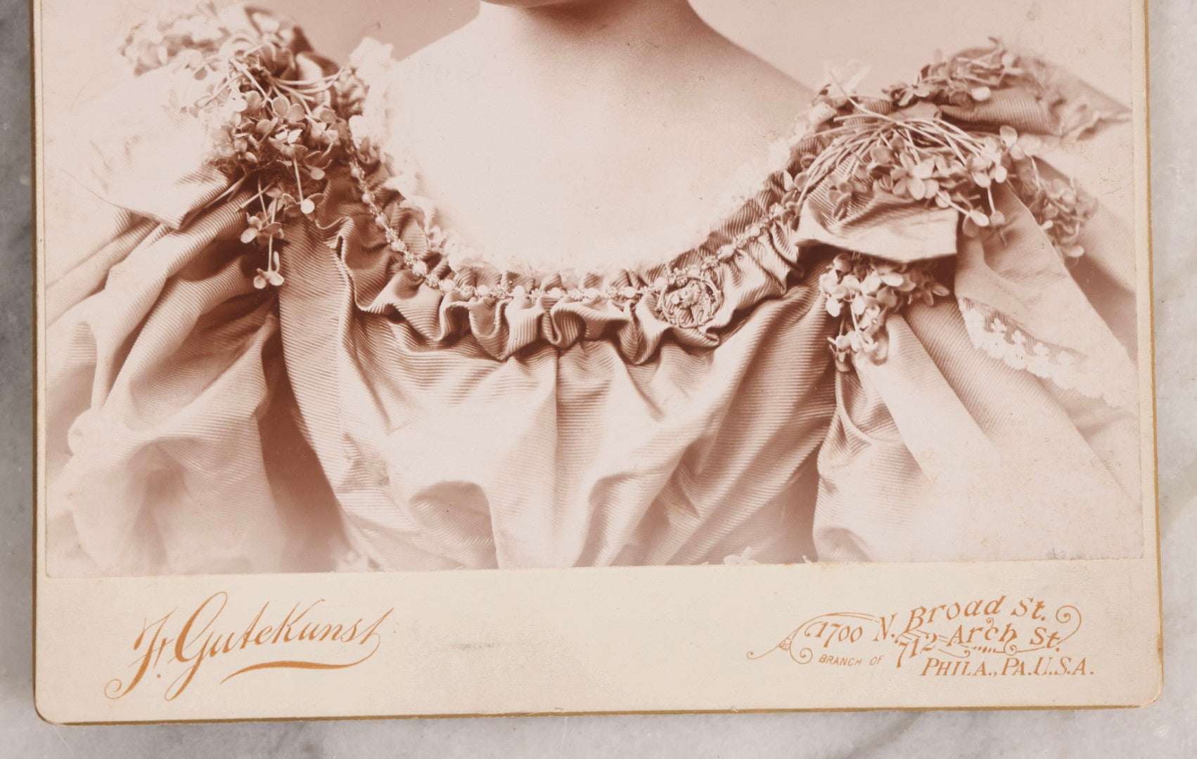 Lot 152 - Antique Large-Format Cabinet Card Portrait Of Woman With Elaborate Feathered Hairstyle Identified As “Auntie Bud Freeman,” Photographed By Frederick Gutekunst, Philadelphia, Circa 1900