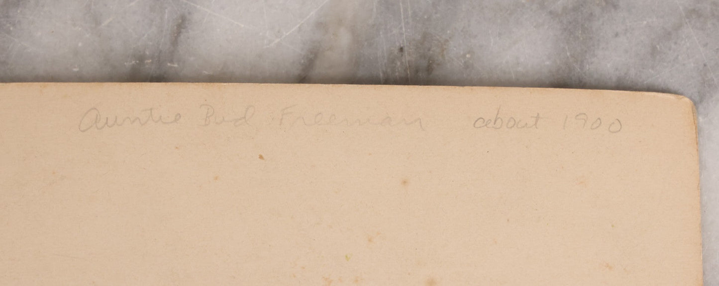 Lot 152 - Antique Large-Format Cabinet Card Portrait Of Woman With Elaborate Feathered Hairstyle Identified As “Auntie Bud Freeman,” Photographed By Frederick Gutekunst, Philadelphia, Circa 1900