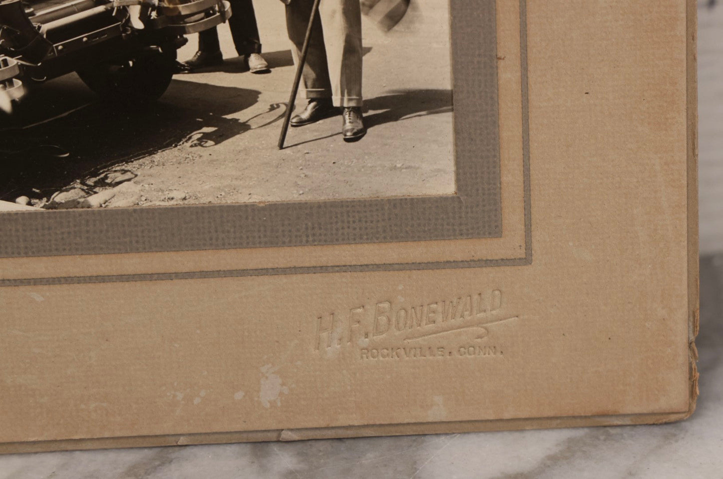 Lot 158 - Pair Of Vintage Early 20th Century Boarded Outdoor Photographs Of Men Including Loyal Order Of Moose Automobile Photographed By H. F. Bonewald, Rockville, Connecticut