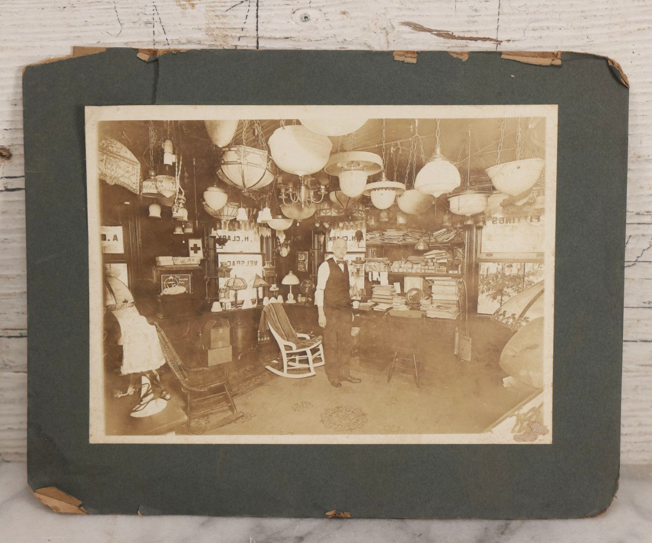 Lot 160 - Antique Boarded Photograph Of “Grandpa Clark's Store” A. H. Clark Electric And Gas Lighting Shop Addison, Glastonbury, Connecticut