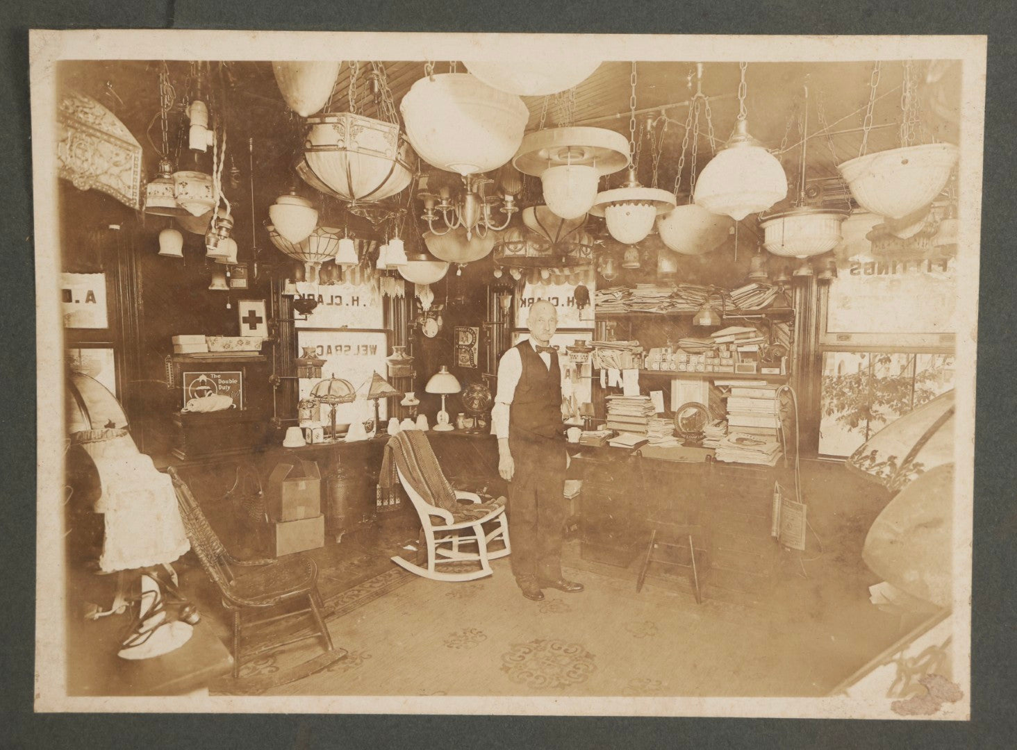 Lot 160 - Antique Boarded Photograph Of “Grandpa Clark's Store” A. H. Clark Electric And Gas Lighting Shop Addison, Glastonbury, Connecticut