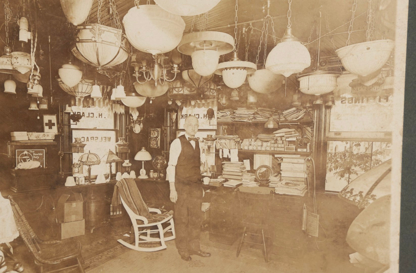 Lot 160 - Antique Boarded Photograph Of “Grandpa Clark's Store” A. H. Clark Electric And Gas Lighting Shop Addison, Glastonbury, Connecticut