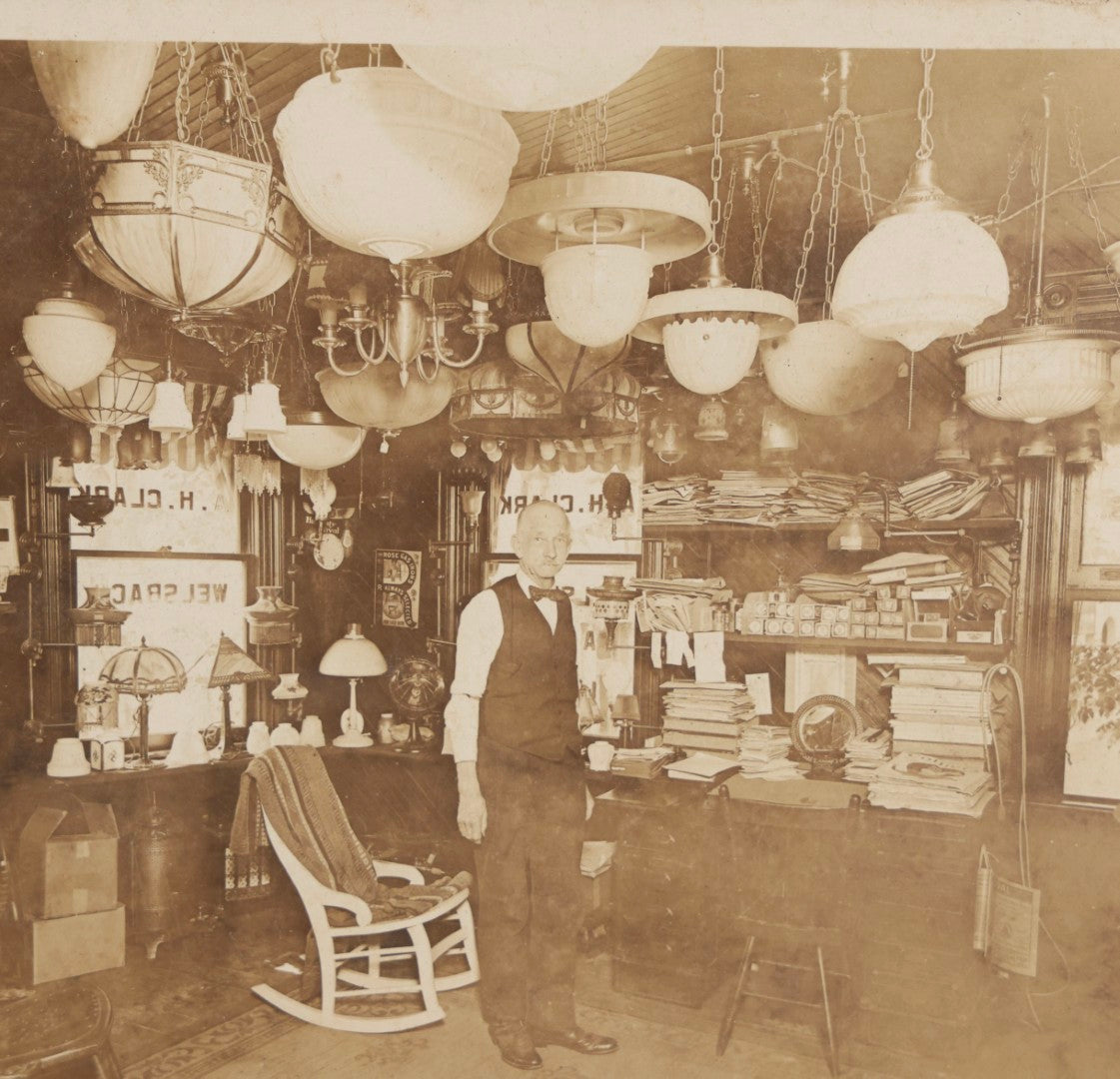 Lot 160 - Antique Boarded Photograph Of “Grandpa Clark's Store” A. H. Clark Electric And Gas Lighting Shop Addison, Glastonbury, Connecticut