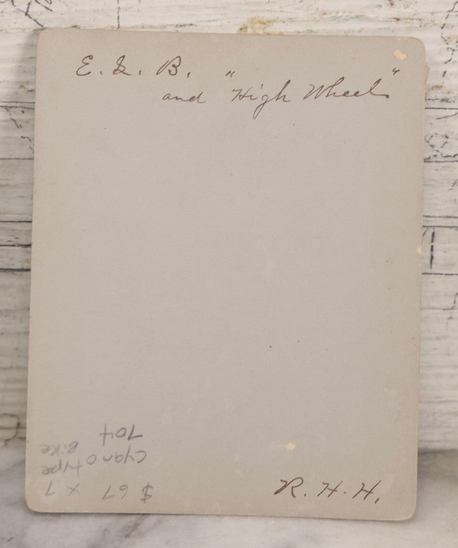 Lot 161 - Antique Boarded Cyanotype Photograph Of Young Boy With High-Wheel Bicycle Identified As E.S.B.