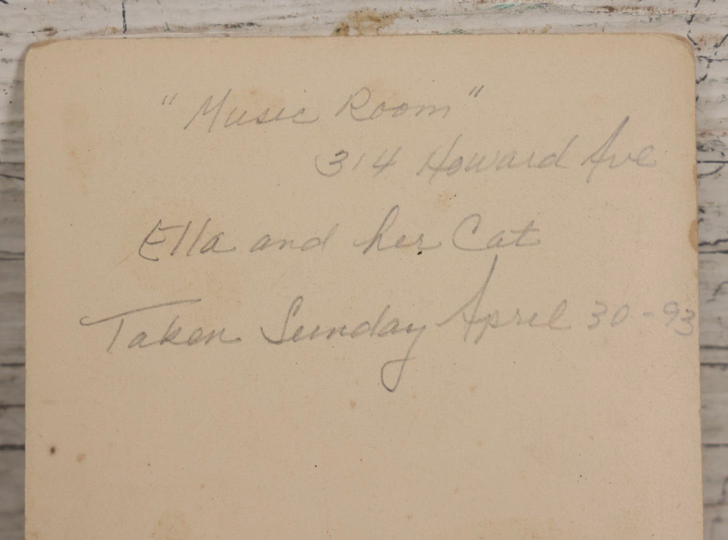 Lot 163 - Antique Boarded Interior Photograph Of Girl Identified As Ella In “Music Room” With Toy Cat, Dated April 30, 1893