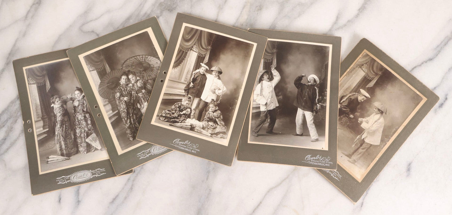 Lot 164 - Grouping Of Five Antique Boarded Studio Photographs Of Children In Book Carnival Costumes, Photographed By Combs, Evansville, Wisconsin