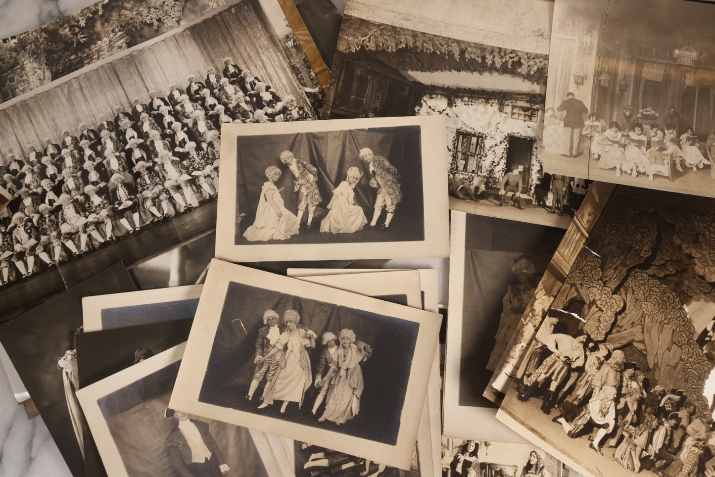 Lot 165 - Grouping Of 33 Antique Unmounted Theater And Costume Photographs Featuring Stage Sets, Period Dress, And Dramatic Characters