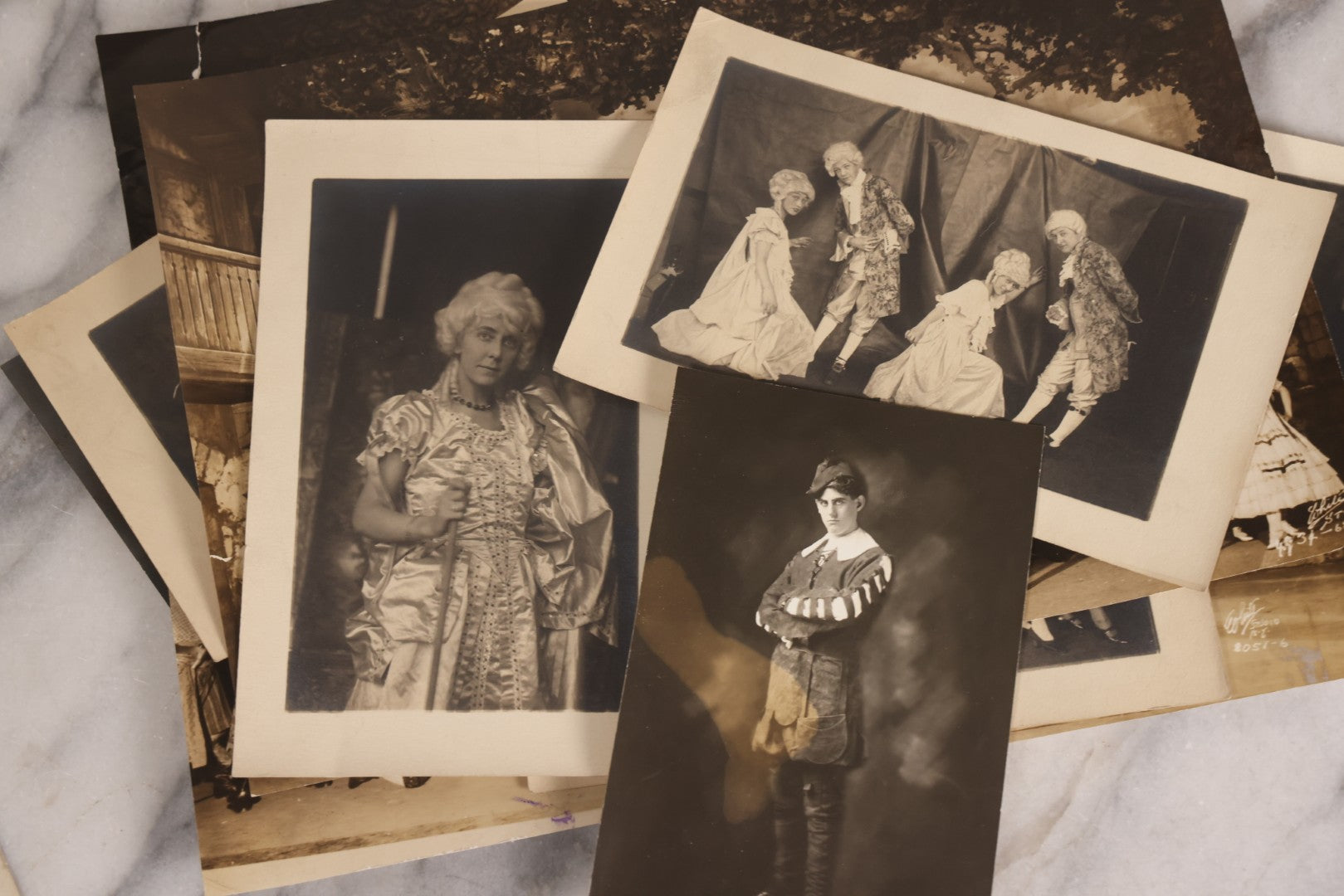 Lot 165 - Grouping Of 33 Antique Unmounted Theater And Costume Photographs Featuring Stage Sets, Period Dress, And Dramatic Characters