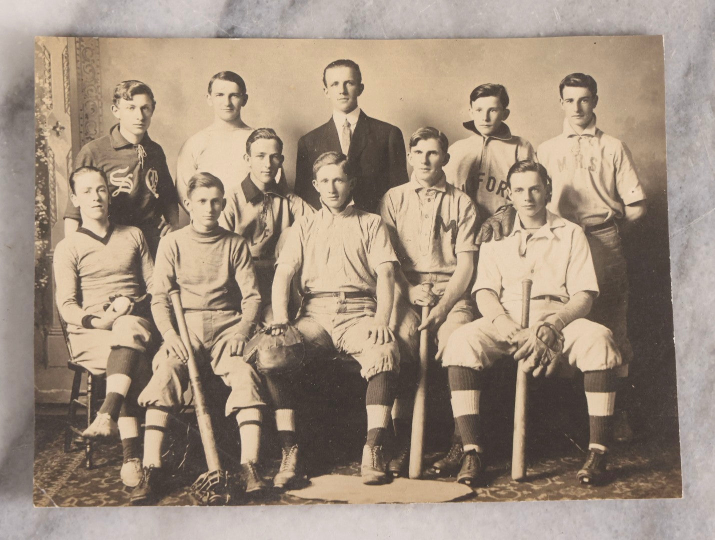 Lot 168 - Antique Trimmed Real Photo Postcard R.P.P.C.. Of Milford, New Hampshire High School Baseball Team, Early 20th Century