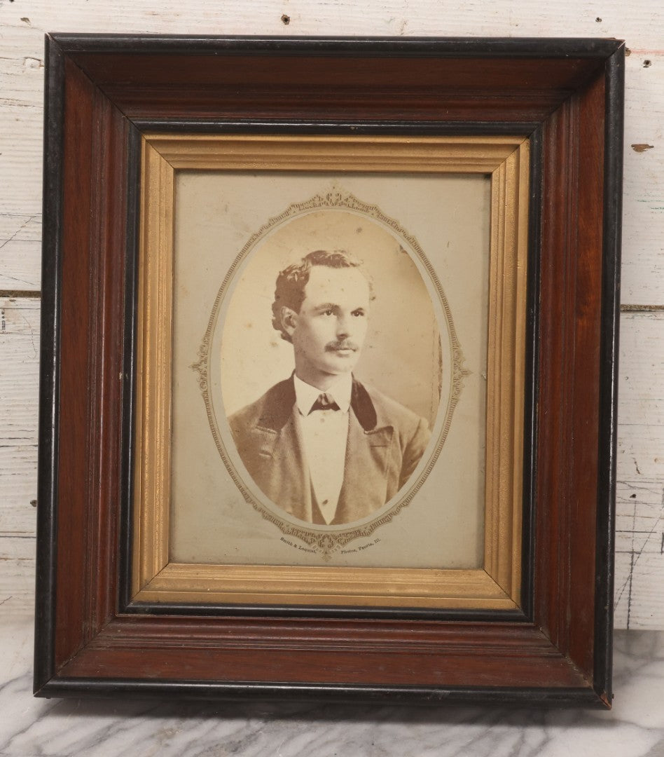 Lot 169 - Antique Portrait Photograph Of Middle-Aged Man With Mustache In Original Period Deep Walnut Frame With Inner Gilt Liner, Photographed By Smith & Loquist, Peoria, Illinois