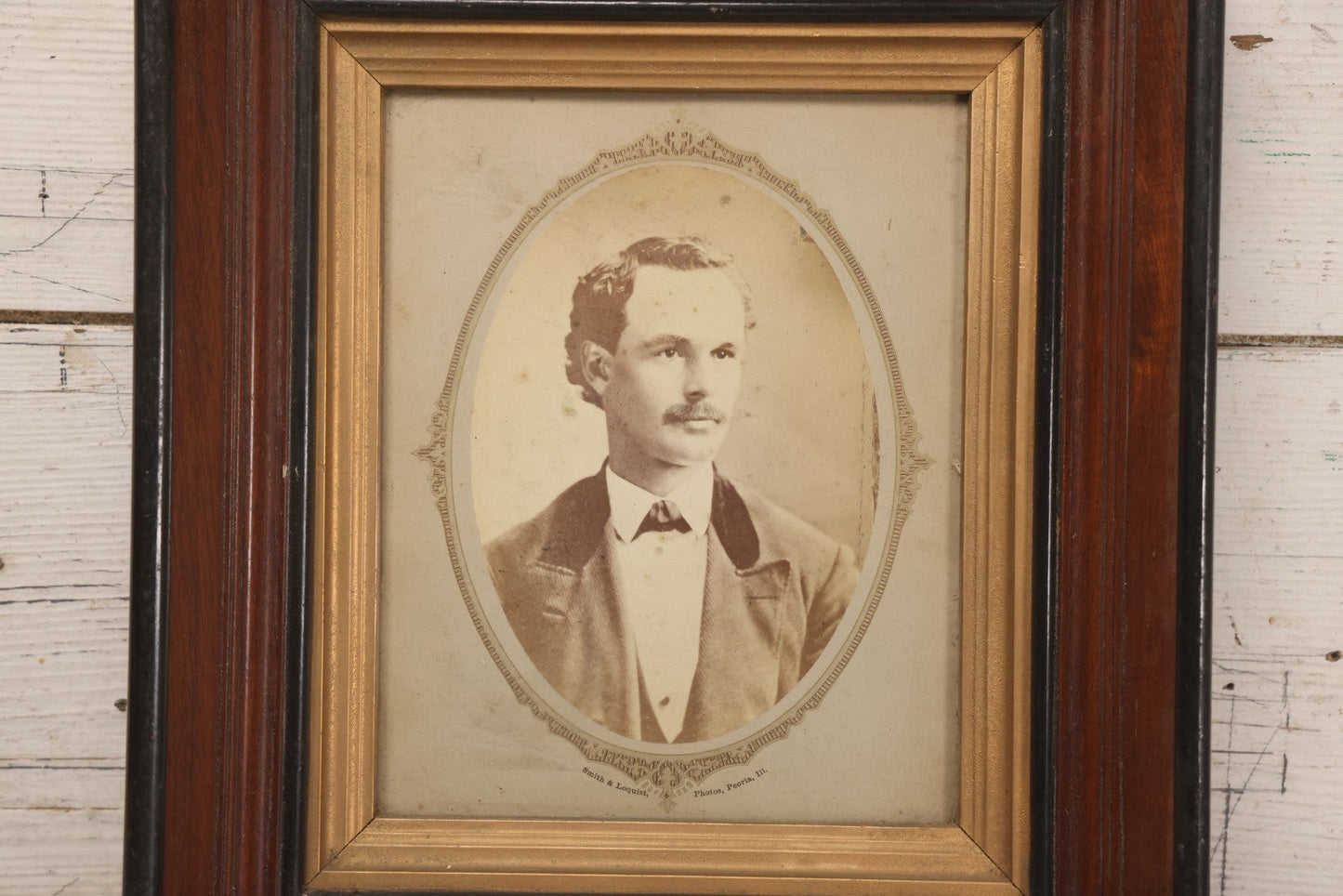 Lot 169 - Antique Portrait Photograph Of Middle-Aged Man With Mustache In Original Period Deep Walnut Frame With Inner Gilt Liner, Photographed By Smith & Loquist, Peoria, Illinois