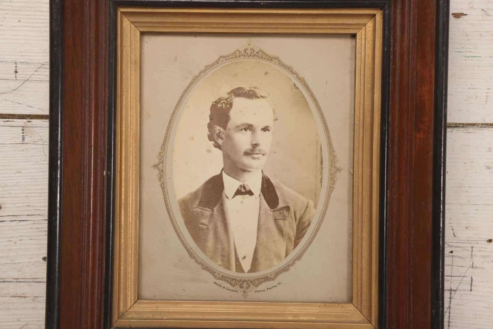 Lot 169 - Antique Portrait Photograph Of Middle-Aged Man With Mustache In Original Period Deep Walnut Frame With Inner Gilt Liner, Photographed By Smith & Loquist, Peoria, Illinois