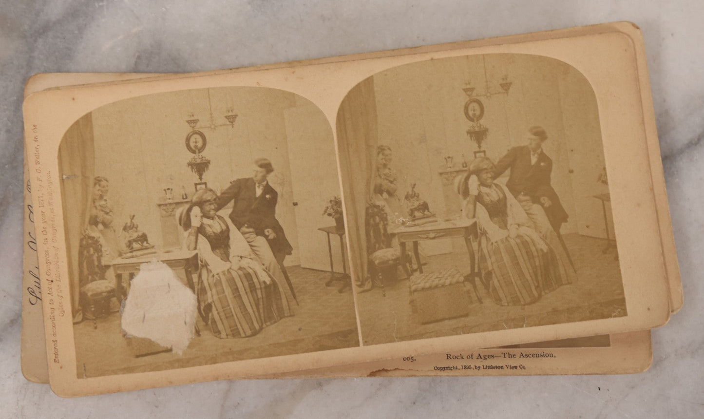 Lot 171 - Grouping Of 13 Antique Photographic Stereo View Cards Depicting Rock Of Ages, Comic Staged Scenes, Admiral Dewey Parade, Interior And Exterior Architecture, And Art