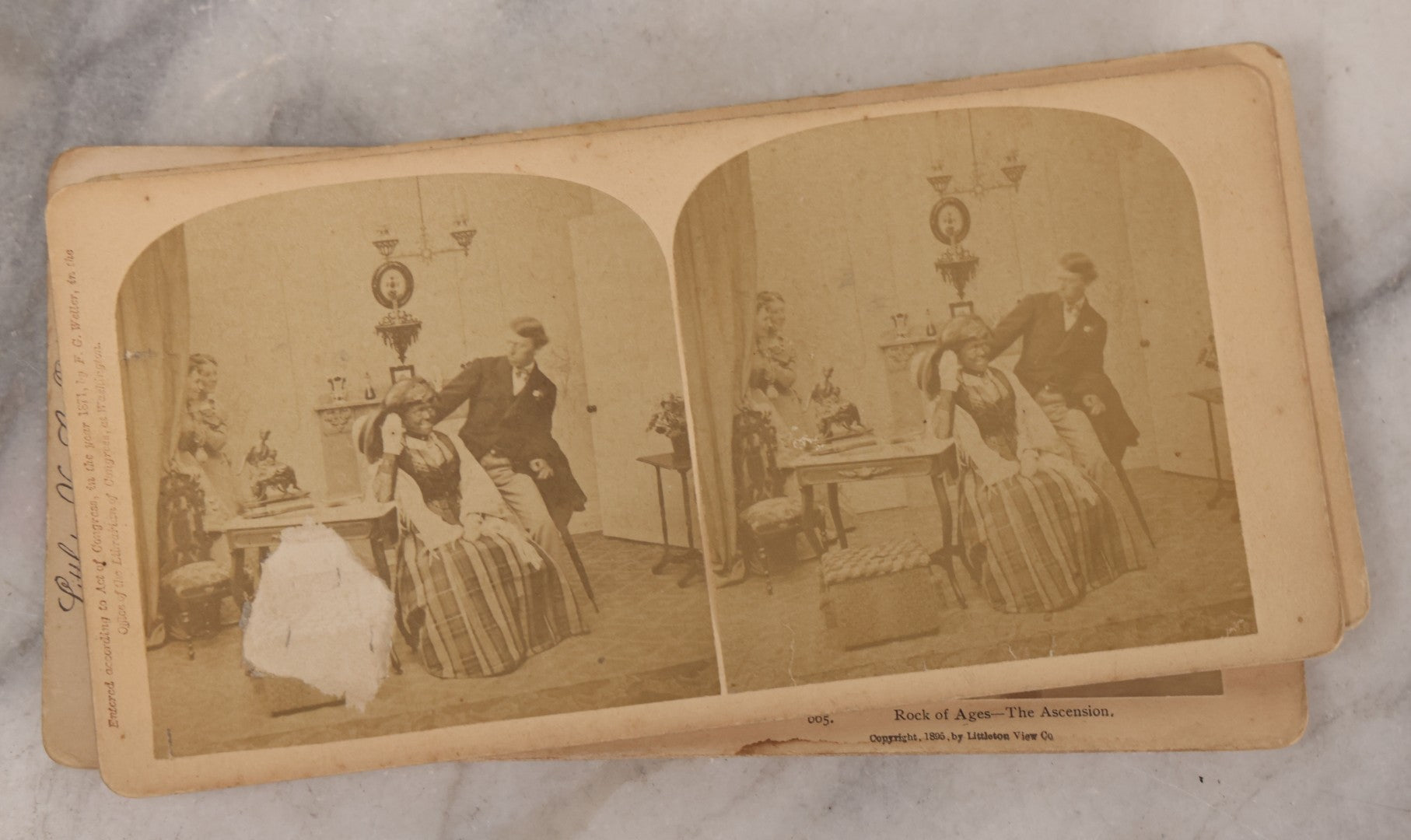 Lot 171 - Grouping Of 13 Antique Photographic Stereo View Cards Depicting Rock Of Ages, Comic Staged Scenes, Admiral Dewey Parade, Interior And Exterior Architecture, And Art