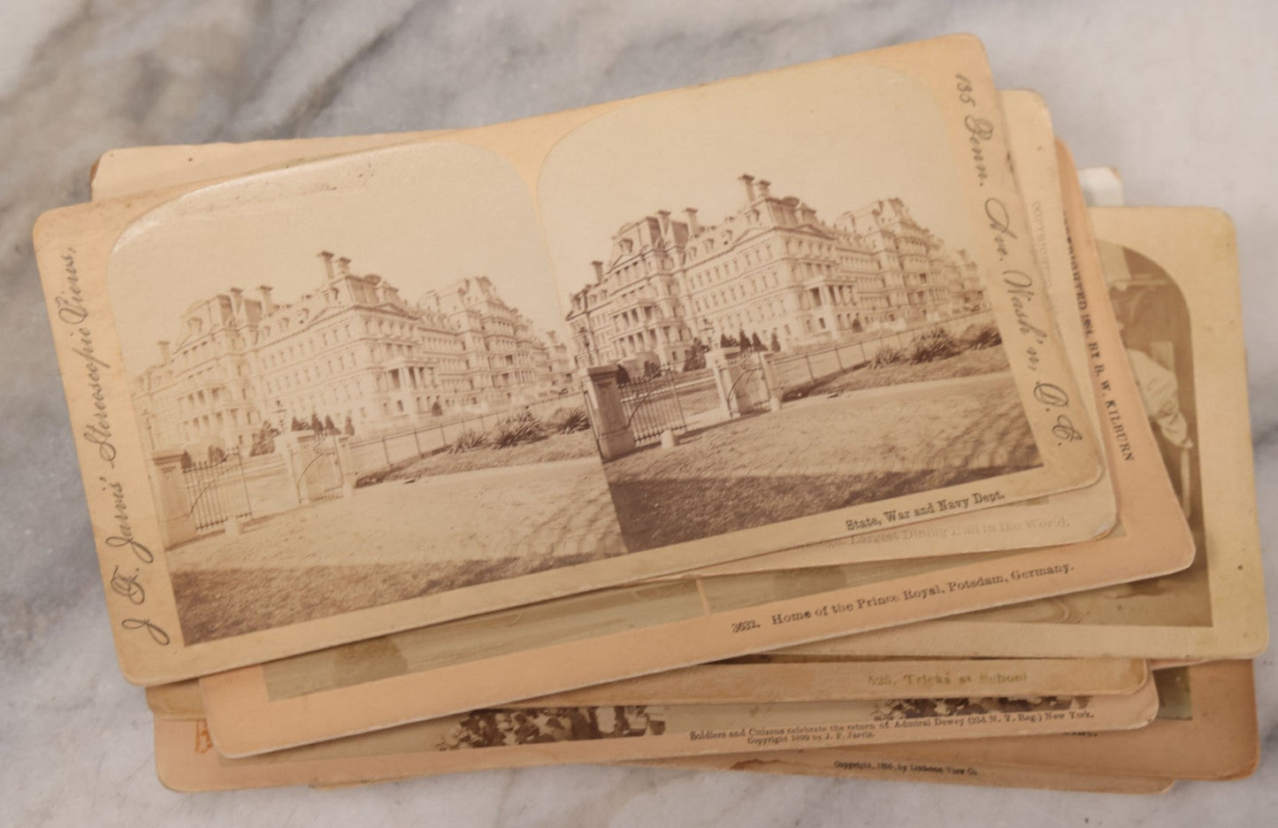 Lot 171 - Grouping Of 13 Antique Photographic Stereo View Cards Depicting Rock Of Ages, Comic Staged Scenes, Admiral Dewey Parade, Interior And Exterior Architecture, And Art