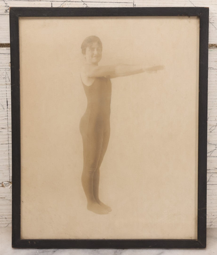 Lot 174 - Antique Photograph Of Woman In Diving Pose Wearing Period Full Body Swimsuit In Original Frame, Photographed At Orpheum Studio, South Bend, Indiana, Circa 1920s