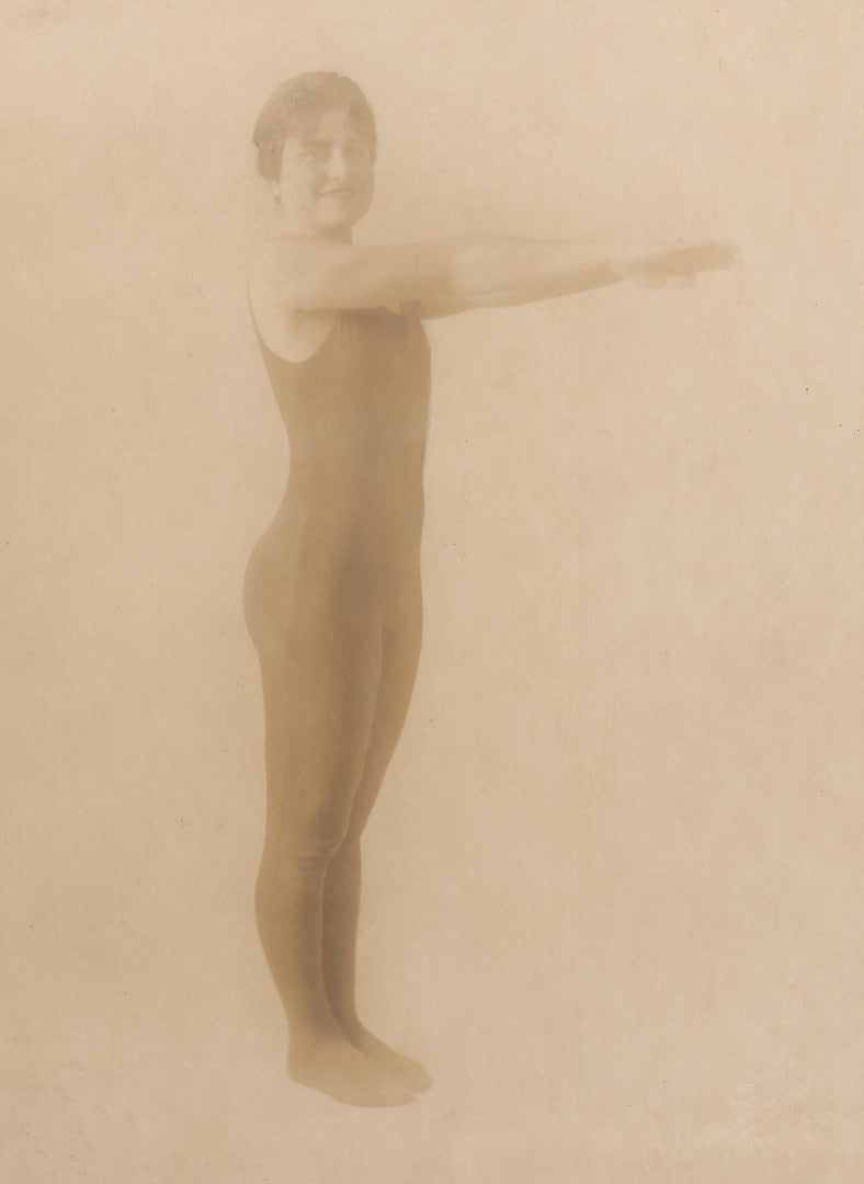 Lot 174 - Antique Photograph Of Woman In Diving Pose Wearing Period Full Body Swimsuit In Original Frame, Photographed At Orpheum Studio, South Bend, Indiana, Circa 1920s