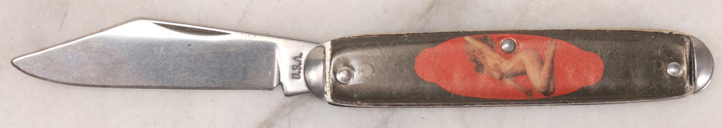 Lot 175 - Vintage Marilyn Monroe Nude Pinup Pocket Knife, Marked "U.S.A..", Note Blade Loosening, Not Usable