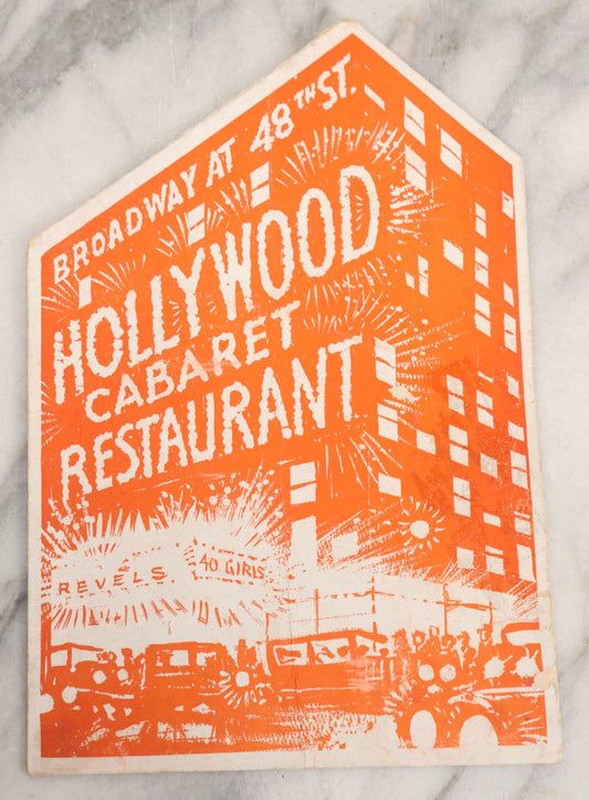 Lot 178 - Vintage Fold-Out Hollywood Cabaret Restaurant Menu, Broadway At 48th Street, New York, Featuring Art Deco Figural Illustration, Circa 1930