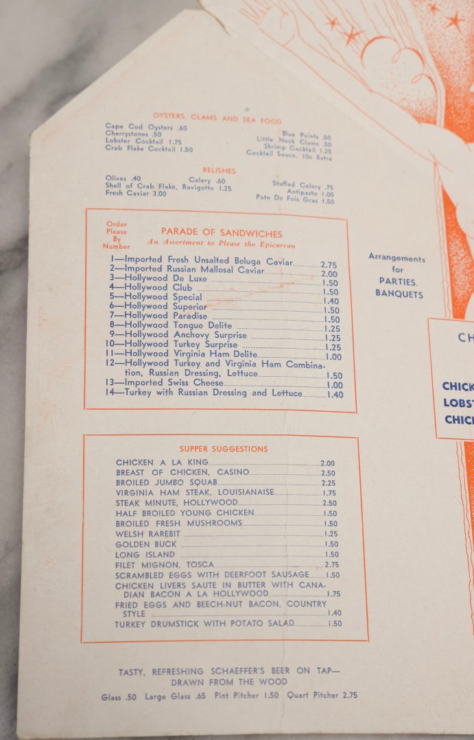 Lot 178 - Vintage Fold-Out Hollywood Cabaret Restaurant Menu, Broadway At 48th Street, New York, Featuring Art Deco Figural Illustration, Circa 1930