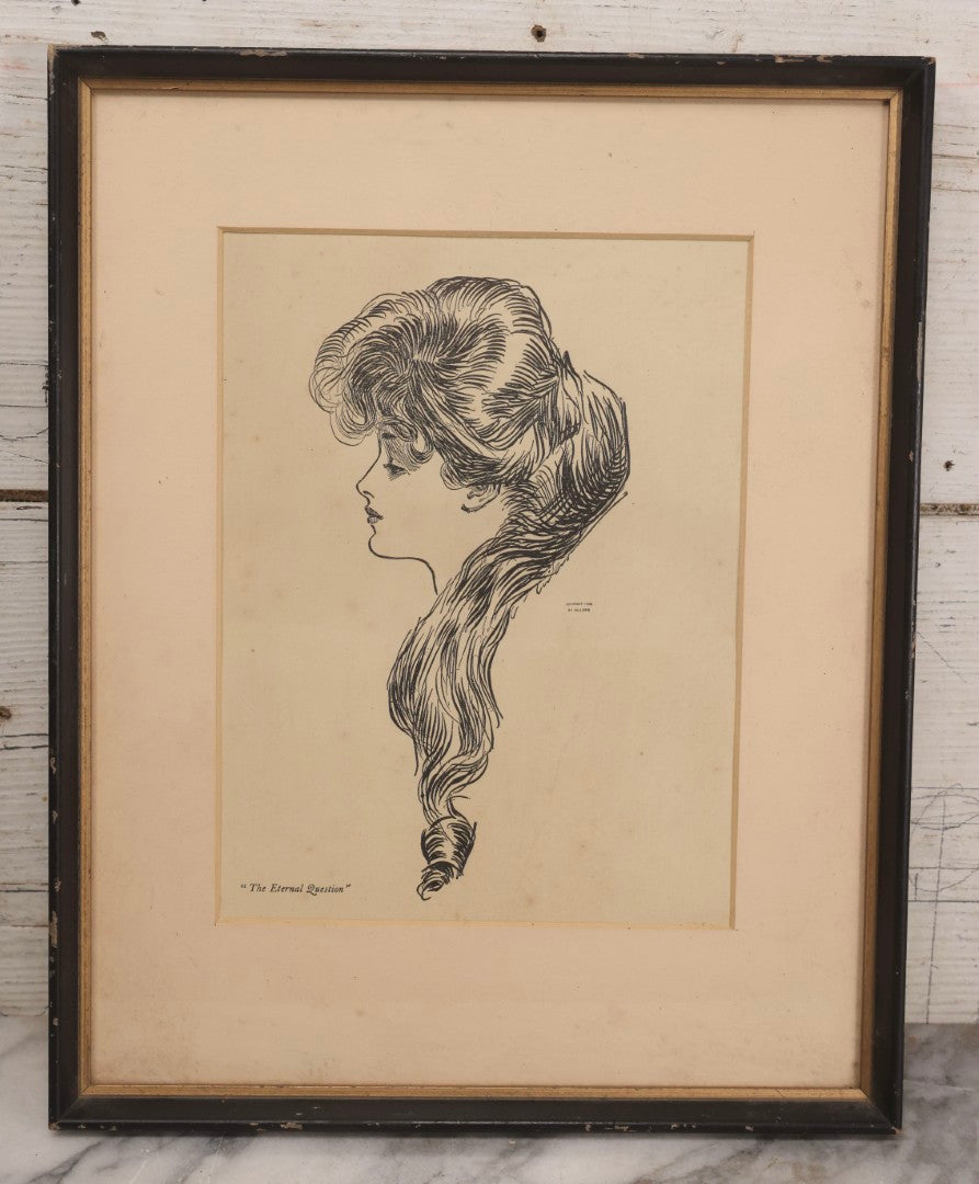 Lot 179 - Antique Gibson Girl Framed Print Of Charles Dana Gibson's "The Eternal Question," Copyright 1906 By Collier's