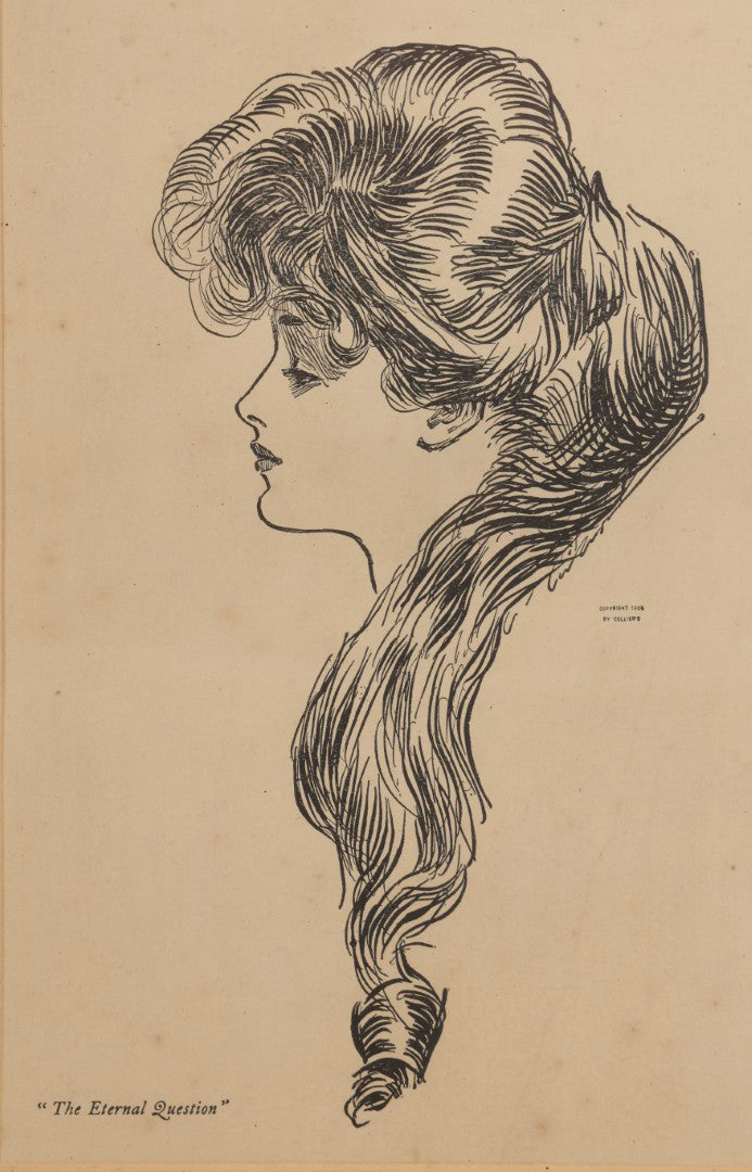 Lot 179 - Antique Gibson Girl Framed Print Of Charles Dana Gibson's "The Eternal Question," Copyright 1906 By Collier's
