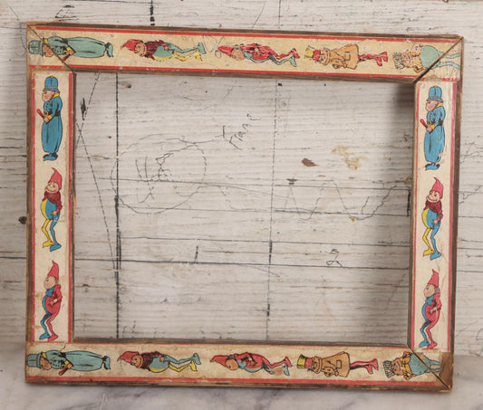 Lot 180 - Antique Wooden Picture Frame With Applied Lithographed Paper Border Featuring Palmer Cox Brownies Illustrations