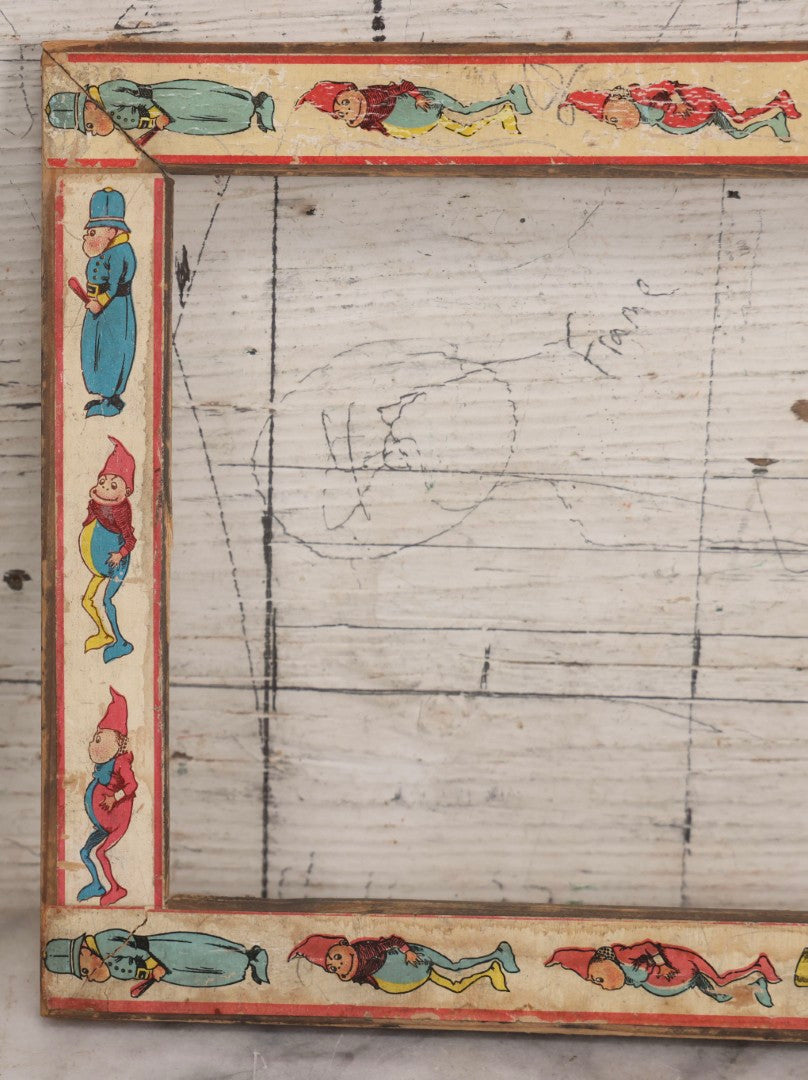 Lot 180 - Antique Wooden Picture Frame With Applied Lithographed Paper Border Featuring Palmer Cox Brownies Illustrations