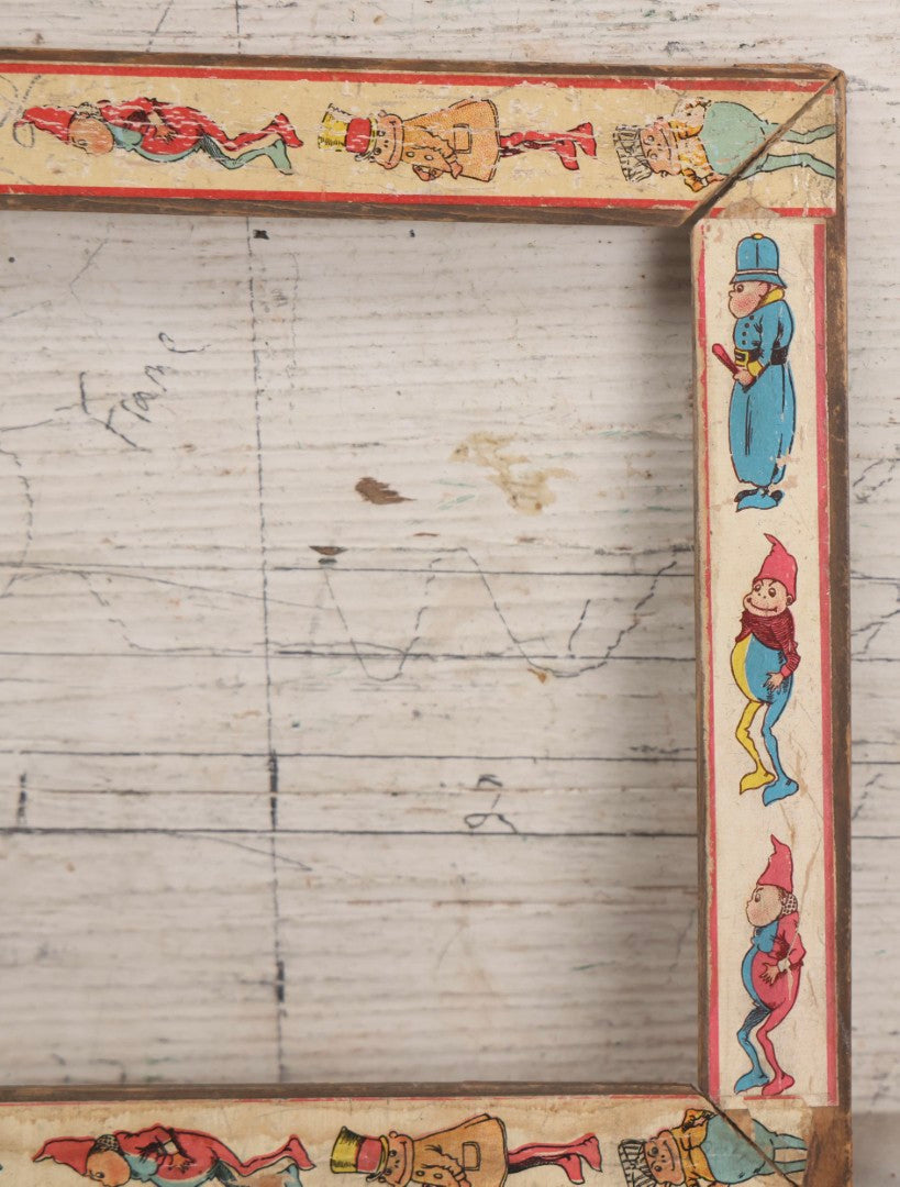 Lot 180 - Antique Wooden Picture Frame With Applied Lithographed Paper Border Featuring Palmer Cox Brownies Illustrations