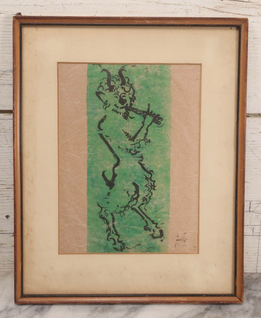 Lot 181 - Vintage Framed Relief Print Depicting Pan Playing The Flute, Modernist Mythological Figure Study