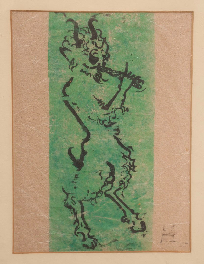 Lot 181 - Vintage Framed Relief Print Depicting Pan Playing The Flute, Modernist Mythological Figure Study