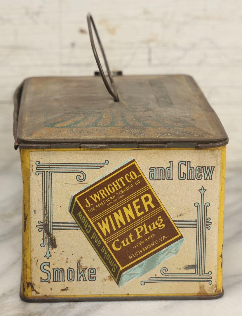 Lot 188 - Antique Tin Lithograph "Winner Cut Plug Smoke And Chew" Tobacco Tin With Auto Racing Motif, J. Wright Co., Richmond, Virginia, Circa 1910–1920