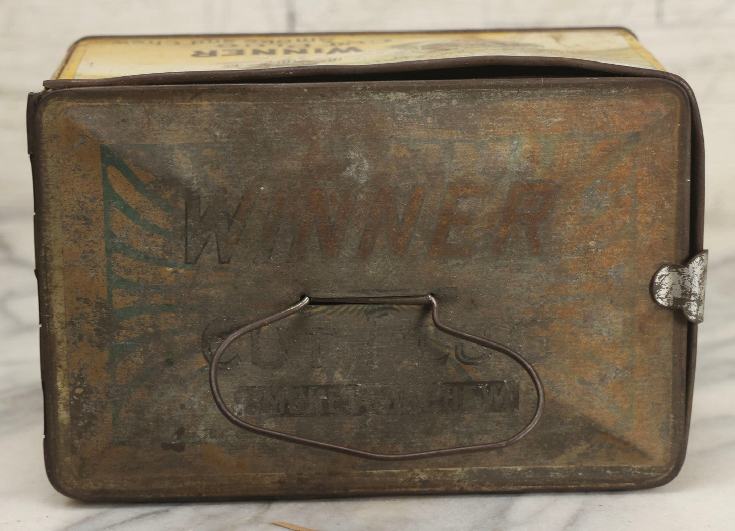 Lot 188 - Antique Tin Lithograph "Winner Cut Plug Smoke And Chew" Tobacco Tin With Auto Racing Motif, J. Wright Co., Richmond, Virginia, Circa 1910–1920