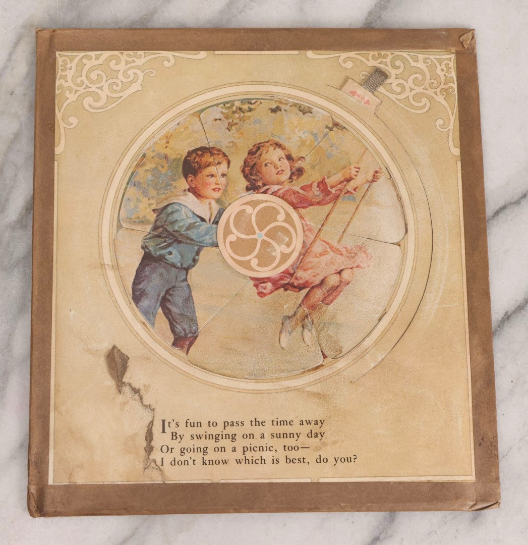 Lot 190 - Pair Of Antique Revolving Chromolithograph Pages From “Surprising Pictures For Little Folk” By Ernest Nister, Sheep Dog Pastoral Scene And Children At Play, Circa 1890s