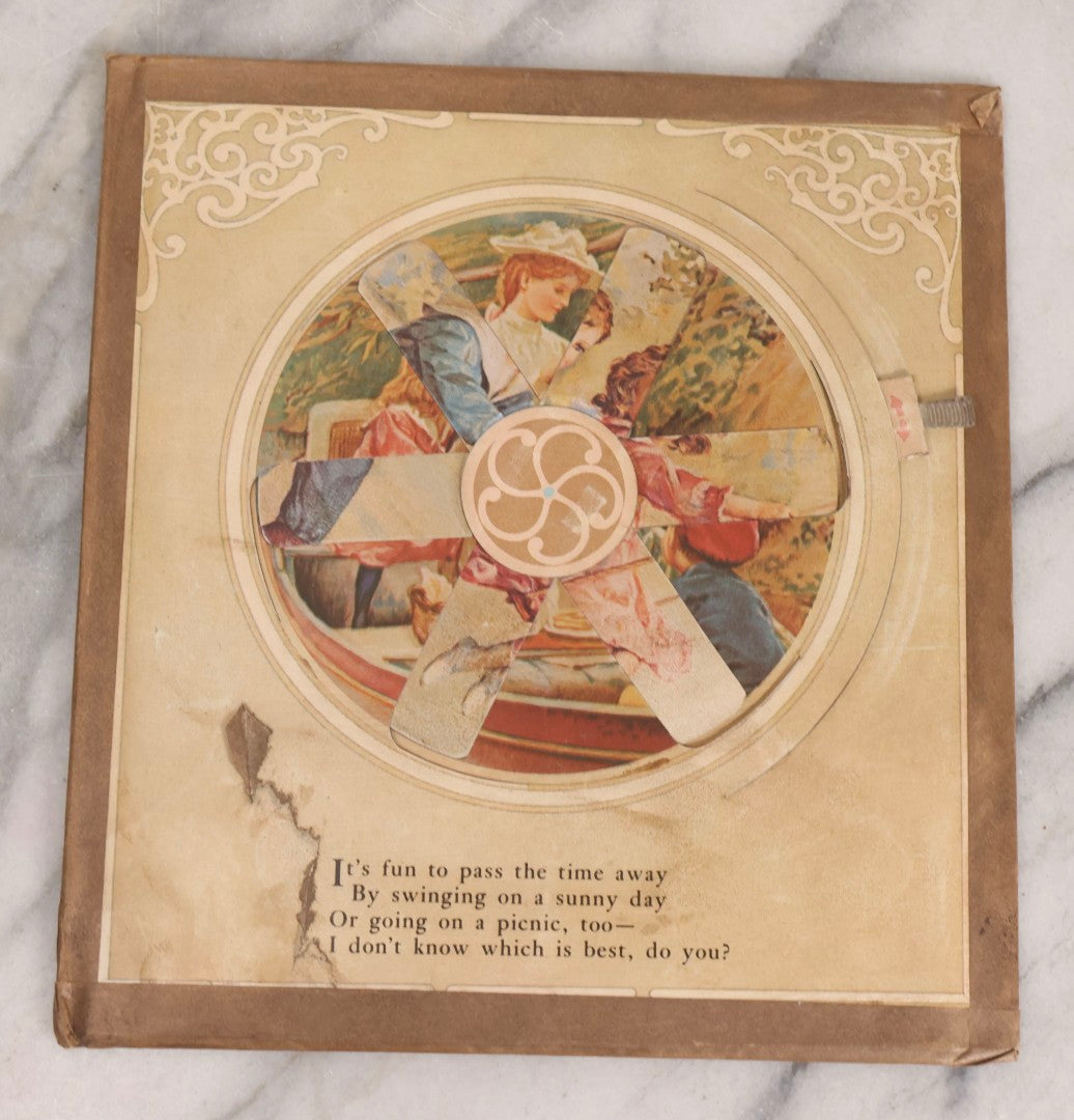 Lot 190 - Pair Of Antique Revolving Chromolithograph Pages From “Surprising Pictures For Little Folk” By Ernest Nister, Sheep Dog Pastoral Scene And Children At Play, Circa 1890s