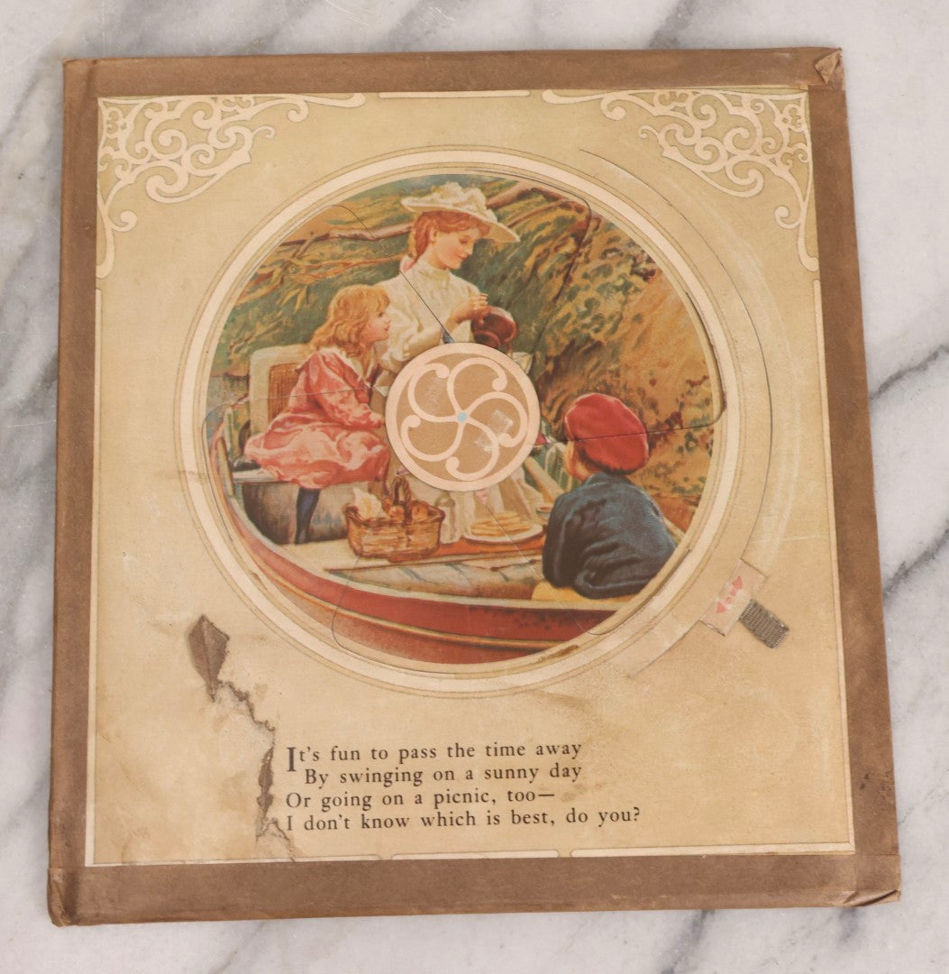 Lot 190 - Pair Of Antique Revolving Chromolithograph Pages From “Surprising Pictures For Little Folk” By Ernest Nister, Sheep Dog Pastoral Scene And Children At Play, Circa 1890s