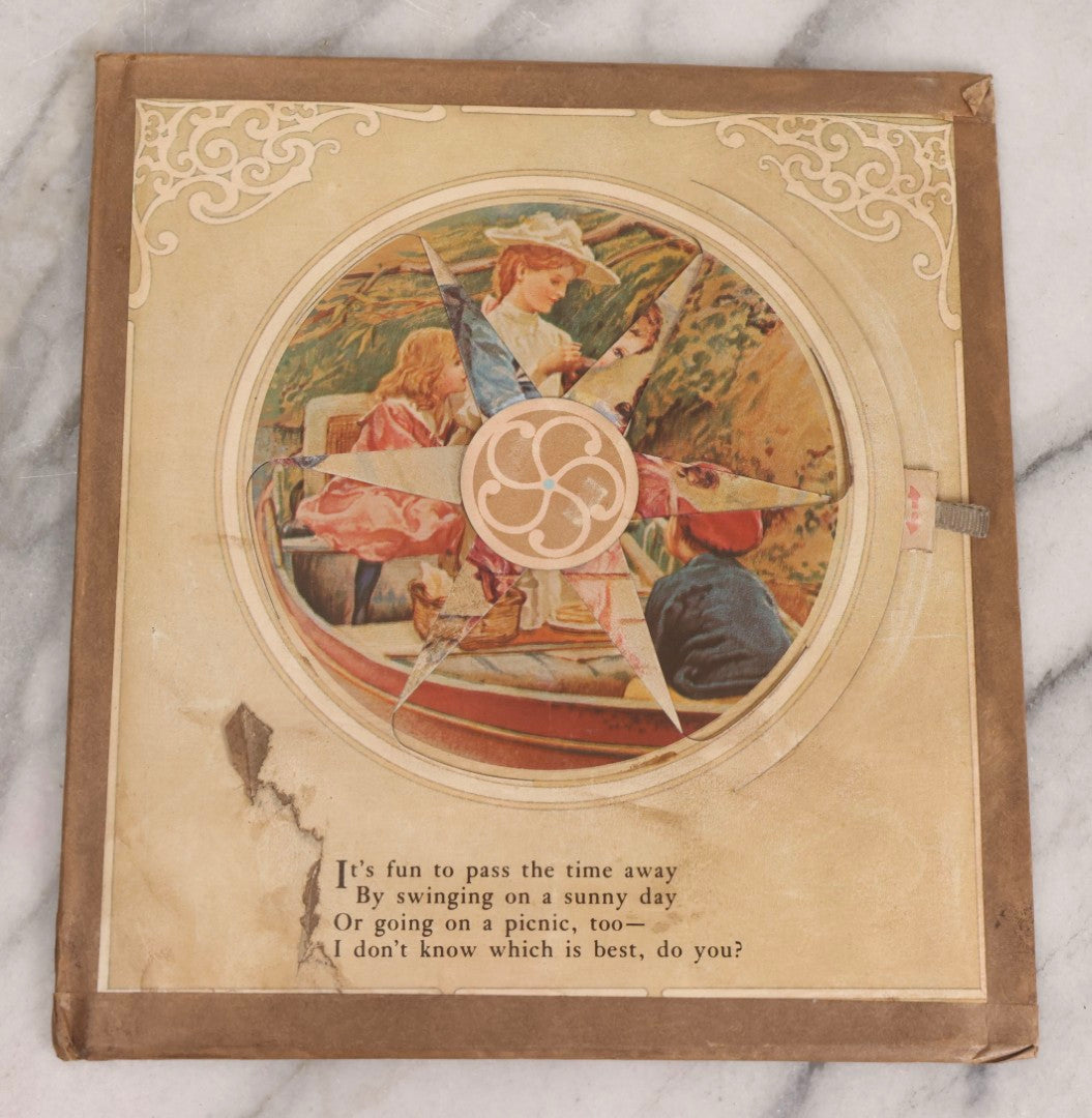 Lot 190 - Pair Of Antique Revolving Chromolithograph Pages From “Surprising Pictures For Little Folk” By Ernest Nister, Sheep Dog Pastoral Scene And Children At Play, Circa 1890s