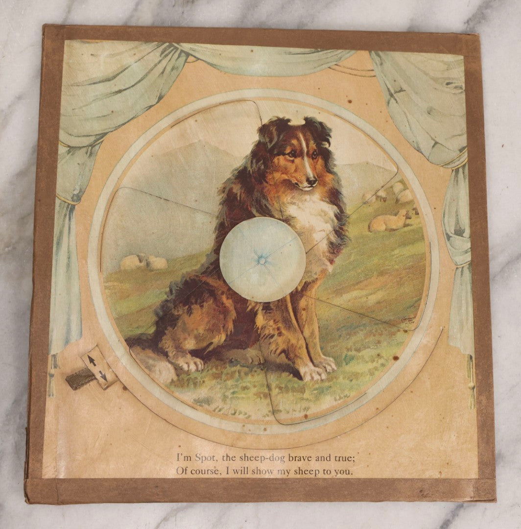 Lot 190 - Pair Of Antique Revolving Chromolithograph Pages From “Surprising Pictures For Little Folk” By Ernest Nister, Sheep Dog Pastoral Scene And Children At Play, Circa 1890s