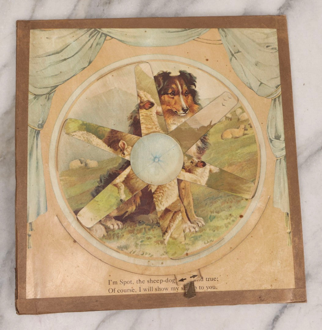 Lot 190 - Pair Of Antique Revolving Chromolithograph Pages From “Surprising Pictures For Little Folk” By Ernest Nister, Sheep Dog Pastoral Scene And Children At Play, Circa 1890s